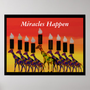 Affiche Miracles Happen GiraffesHannukah Menorah Imprimer