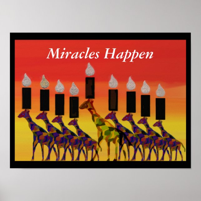 Affiche Miracles Happen GiraffesHannukah Menorah Imprimer (Devant)