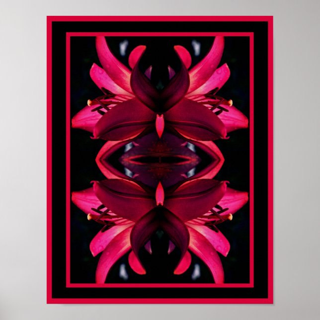Affiche Miroir à fleurs rouges Abstrait (Devant)