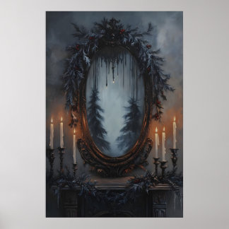 Affiche Miroir de Noël festif avec guirlande de pin et