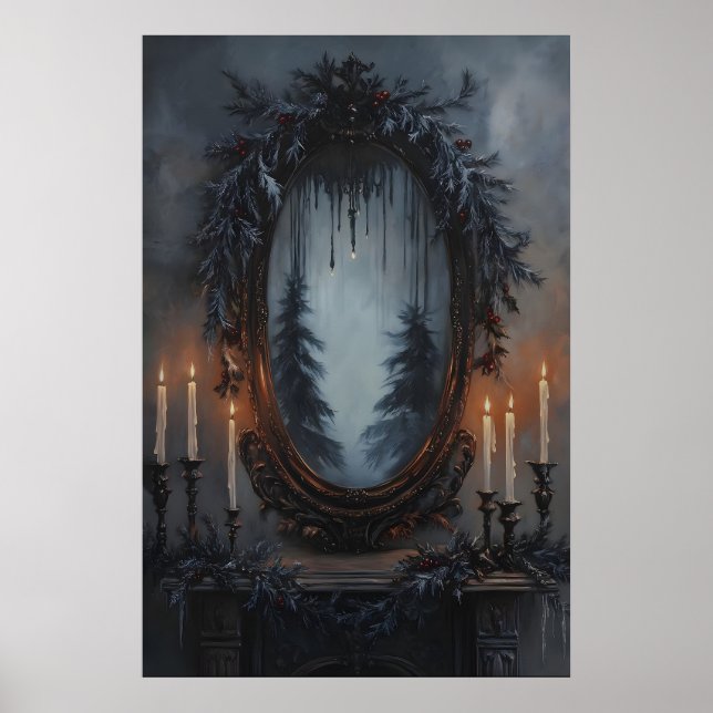 Affiche Miroir de Noël festif avec guirlande de pin et (Devant)