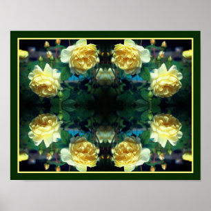 Affiche Miroir de paire de fleurs de rose jaune Abstrait