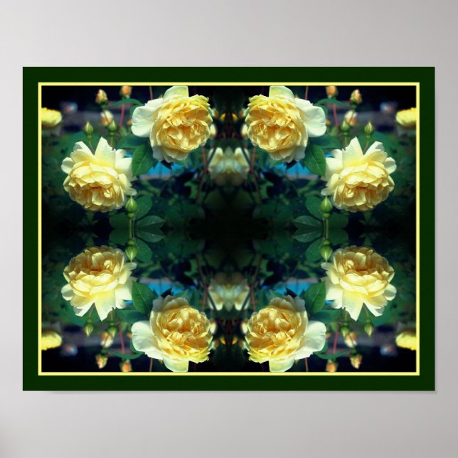 Affiche Miroir de paire de fleurs de rose jaune Abstrait (Devant)