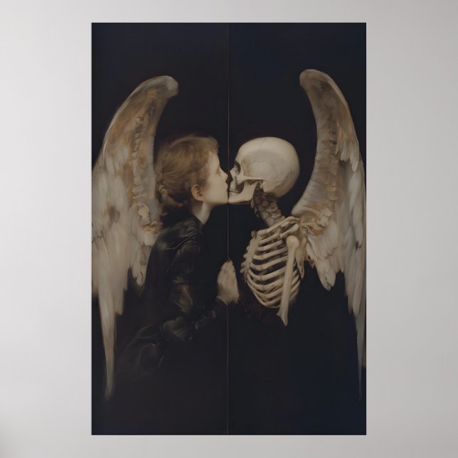 Affiche Miroir de réflexion d'ange gothique squelette d'ar (Devant)