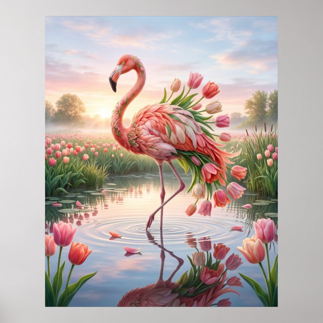 Affiche Miroir des flamants tulipes marais (Devant)