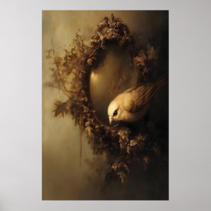 Affiche Miroir Orné Oiseau Art Vintage Nature IMPRIMABLE
