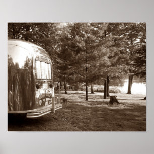 Affiche Mirror Lake Retro Camper Tin Can Sepia Print