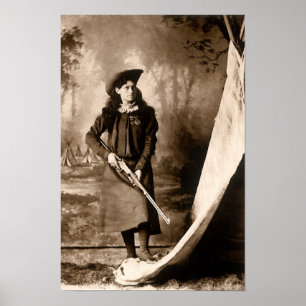 Affiche Miss Annie Oakley avec fusil, portrait photo vinta