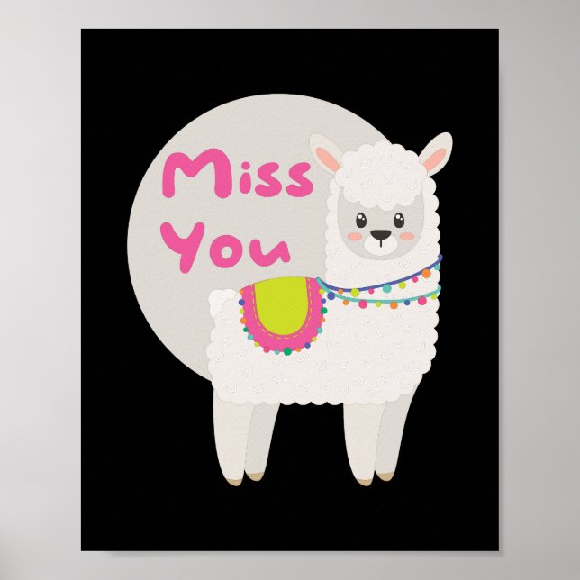 Affiche Miss Kawaii drôle lama blanche avec texte rose (Devant)