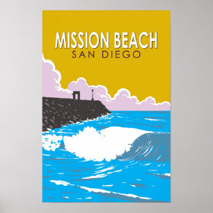Affiche Mission Beach California Travel Art Vintage