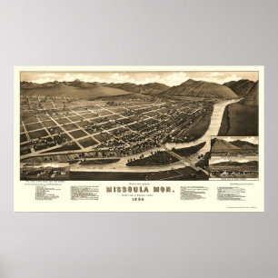 Affiche Missoula, MT Carte panoramique - 1884