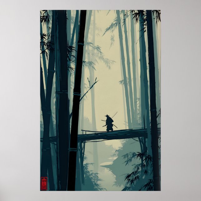 Affiche Misty Bamboo Grove Art Print - Quiet Bridge Scene (Devant)