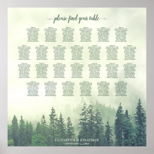 Affiche Misty Green Pines 26 Table Wedding Seating Chart