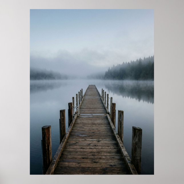 Affiche Misty Lake Wooden Pier Calm View (Devant)