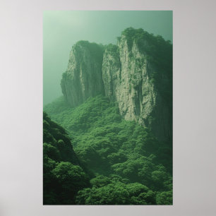Affiche Misty Majesty : Tranquil Mountain Forestscape