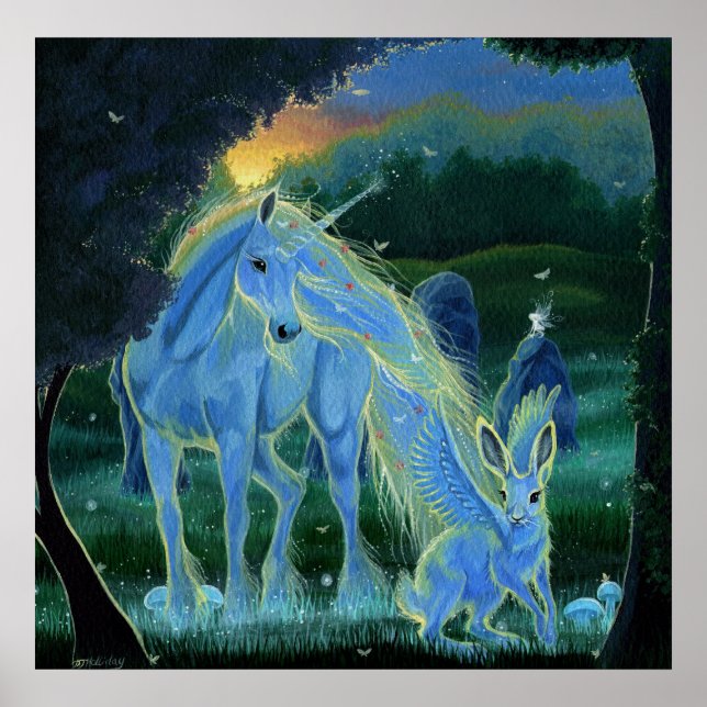 Affiche "Misty Midsummers Morning" Unicorn Canvas Imprimer (Devant)