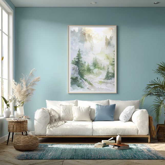 Affiche Misty Mountain Forest in Watercolor (Créateur téléchargé)