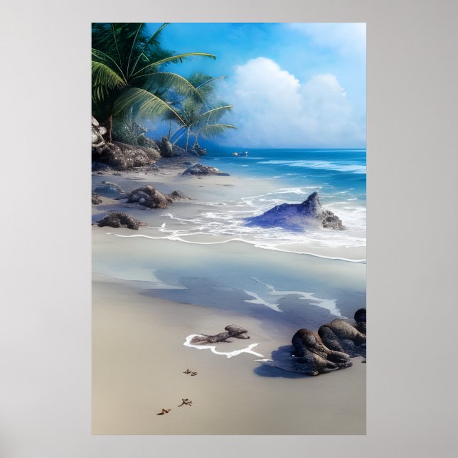 Affiche Misty Tropical Beachscape Art Imprimer (Devant)