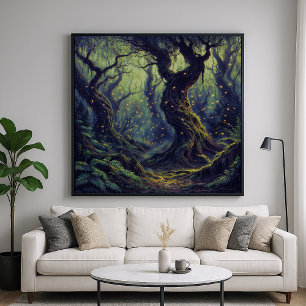 Affiche Misty Woods - Style d'illustration de forêt mystiq