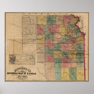 Affiche Mitchell's Sectional Map of Kansas (1859)