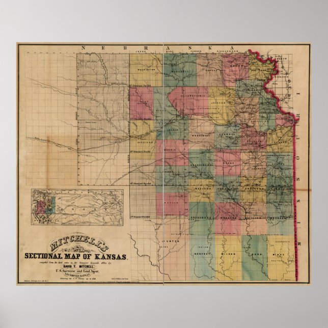 Affiche Mitchell's Sectional Map of Kansas (1859) (Devant)