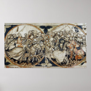 Affiche Mittelalterliche Buchmalerei Kampfszene