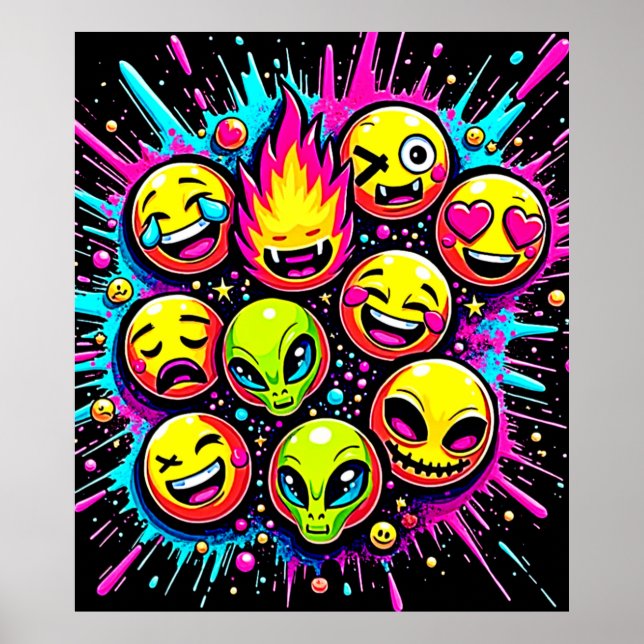 Affiche Mix Neon Funky Emoji (Devant)
