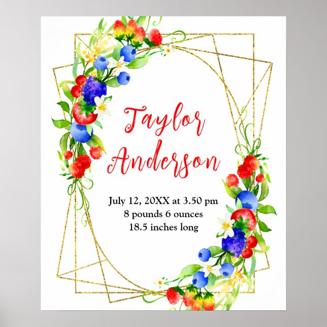 Affiche Mixed Berries Baby Birth Stats (Devant)