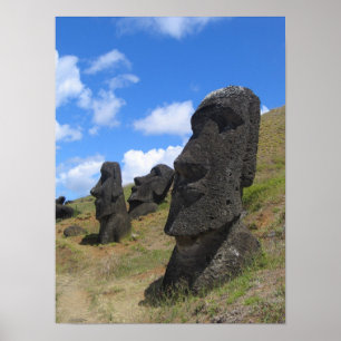 Affiche Moai chez Rano Raraku, île de Pâques