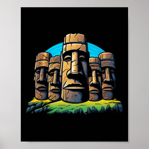 Affiche Moai Heads Pâques Ile de Pâques Jour de Pâques Mig