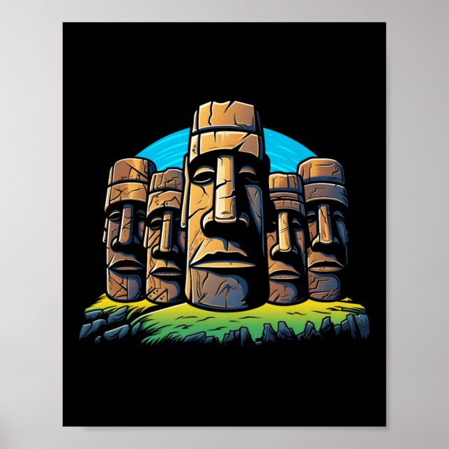 Affiche Moai Heads Pâques Ile de Pâques Jour de Pâques Mig (Devant)