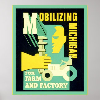Affiche Mobilisation du Michigan ~ Emploi Vintage Ad