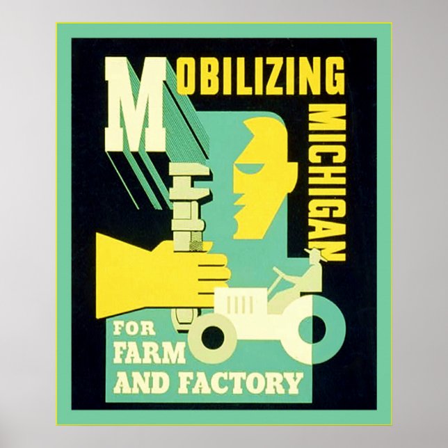 Affiche Mobilisation du Michigan ~ Emploi Vintage Ad (Devant)
