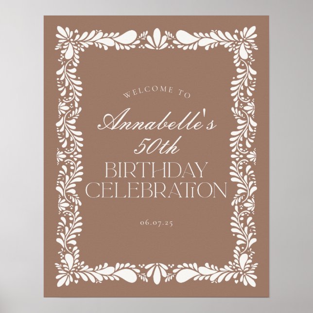 Affiche Mocha Brown Talavera Fête d'anniversaire Bienvenue (Devant)