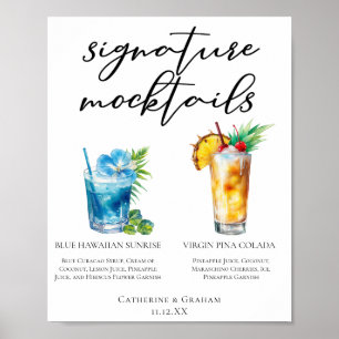 Affiche Mocktails d'été Blue Hawaiian Piña Colada Menu
