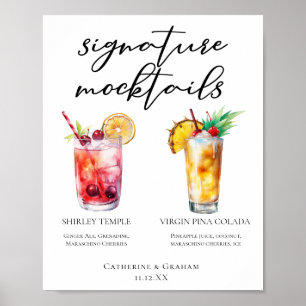 Affiche Mocktails Menu Shirley Temple Piña Colada