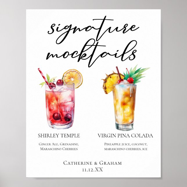Affiche Mocktails Menu Shirley Temple Piña Colada (Devant)
