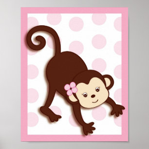 Affiche Mod Girl Monkey Dots Nursery Wall Art Imprimer