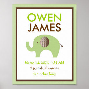 Affiche Mod Green Elephant Nursery Wall Art Birth Print