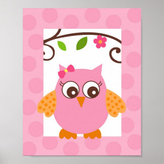 Affiche Mod Owl Flower Girls Nursery Wall Art