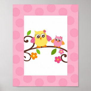 Affiche Mod Owl Flower Girls Nursery Wall Art