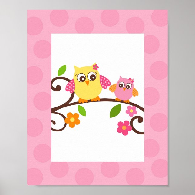 Affiche Mod Owl Flower Girls Nursery Wall Art (Devant)