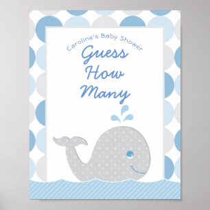 Affiche Mod Whale Devine Combien De Garçon Baby shower Jeu