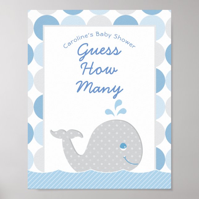 Affiche Mod Whale Devine Combien De Garçon Baby shower Jeu (Devant)