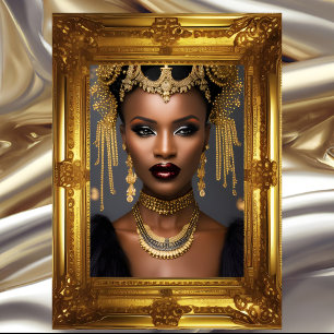 Affiche Mode africain exotique or noir tête pièce bijou