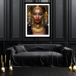 Affiche Mode Africain or Noir cheveux bijoux Choker