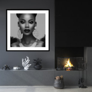 Affiche Mode Africaine bijoux en noir blanc