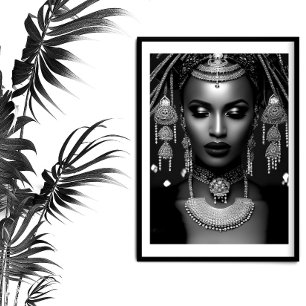 Affiche Mode africaine noir blanc bijou Coiffe