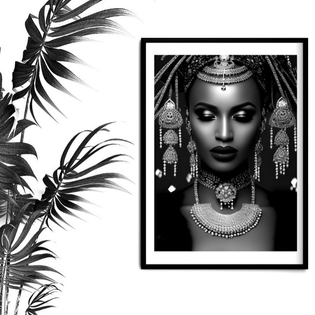 Affiche Mode africaine noir blanc bijou Coiffe (Créateur téléchargé)