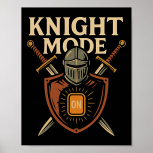 Affiche Mode Chevalier Activé Épée Médiévale Drôle Bouclie